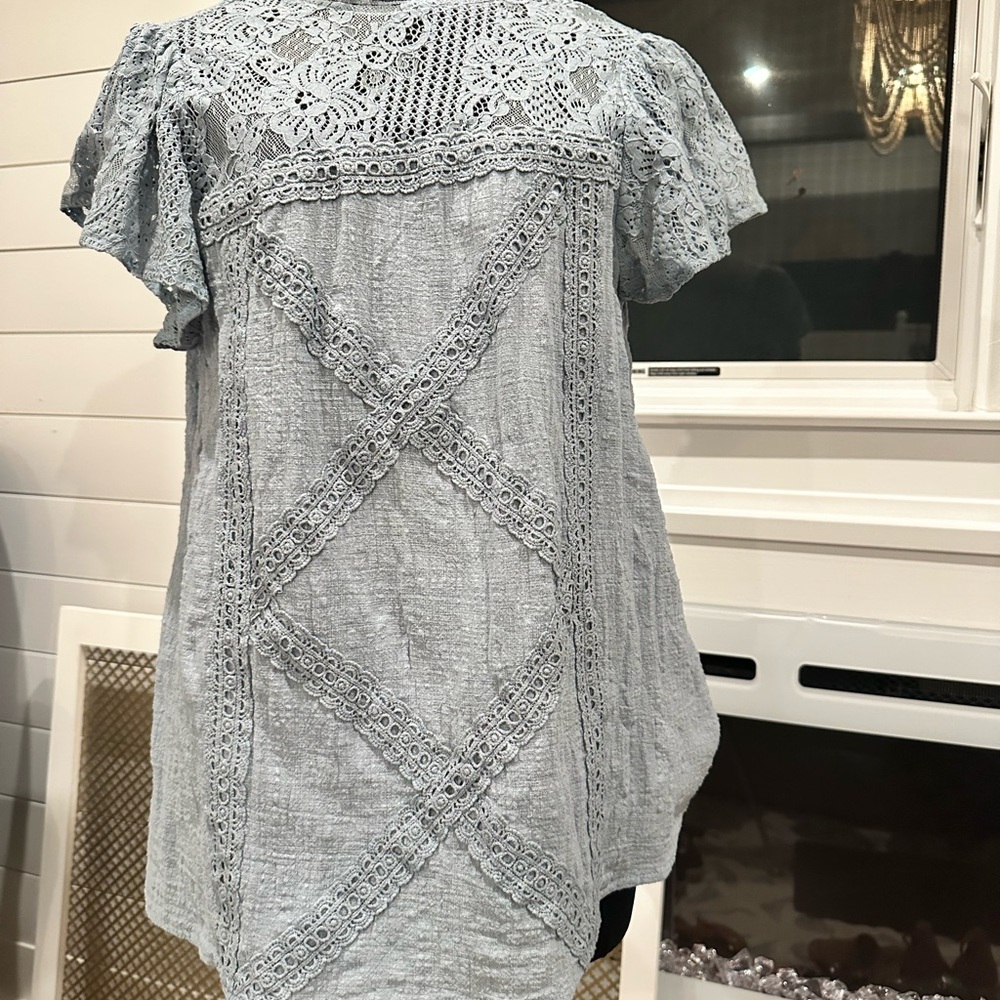 Entro Light Blue Lace Top